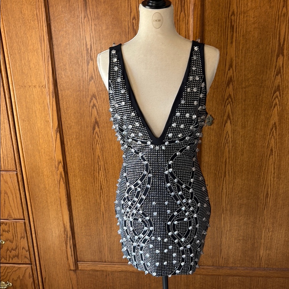 Elegant Black and White Embellished Dress